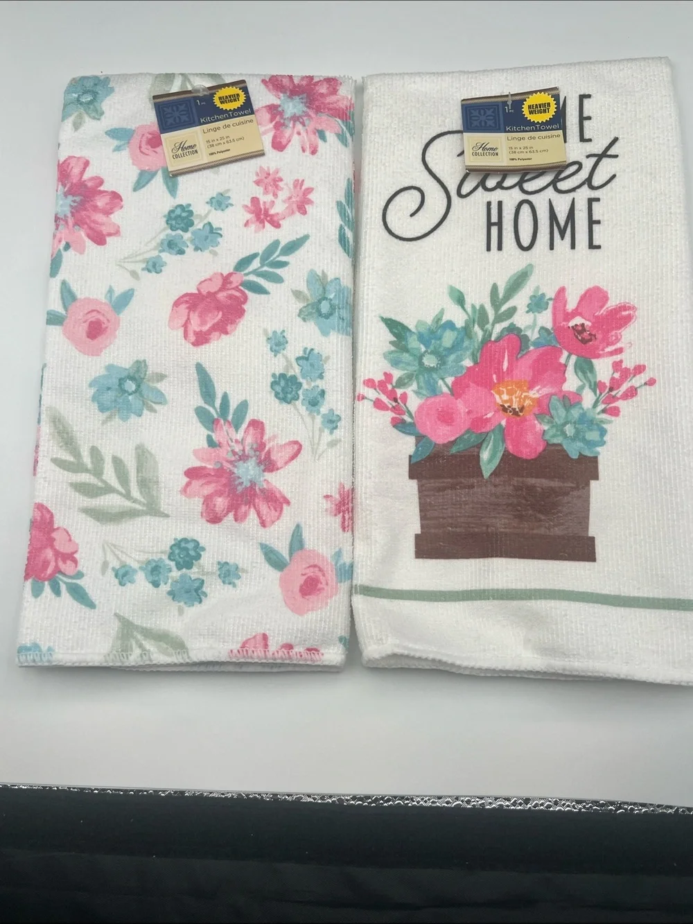 Home Collection Pink & Teal Floral Kitchen Towels - Set of 2